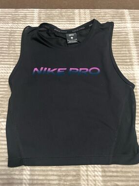 Nike Black Crop Tank with Pink-to-Blue Ombre Logo